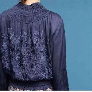 Blue Love Sam Alexe Navy Embroidered Silk Bomber Jacket